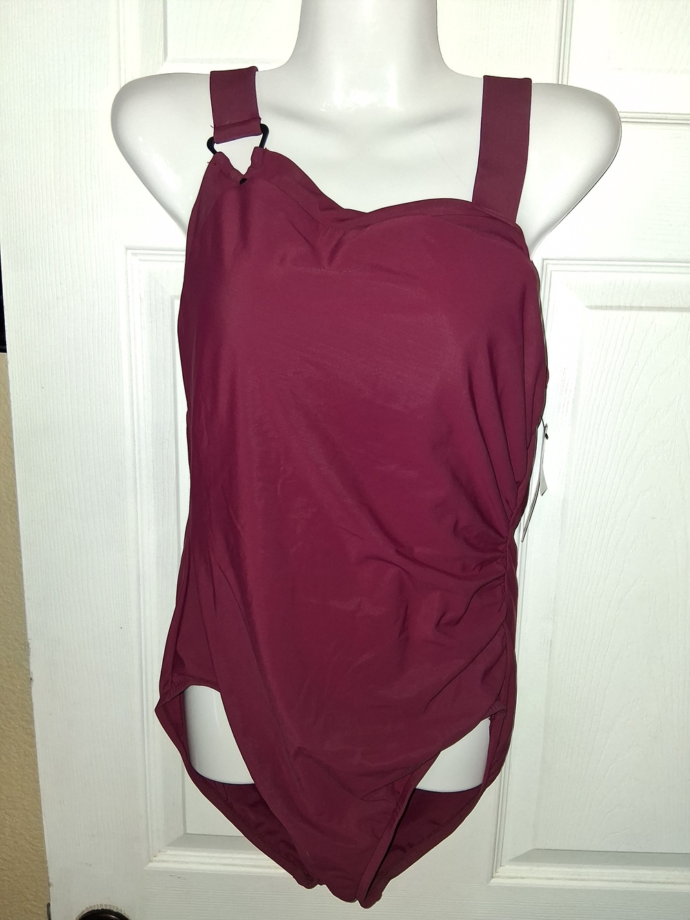 Aqua Green Plum One-Piece Swimsuit with Asymmetric Ring Detail